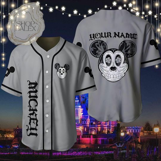 Discover Custom Mickey Sugar Skull Baseball Jersey, Halloween Da de los Muertos Jersey Shirt, Personalized Disney Jersey