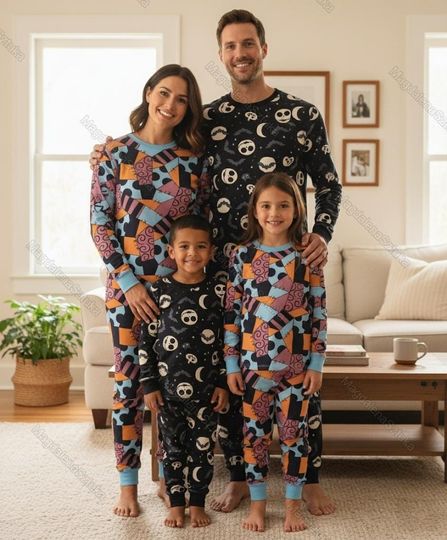 Discover Family Halloween Pajamas, Matching Jack and Sally Inspired PJs, Spooky Nightmare Sleepwear Set for Kids and Adults