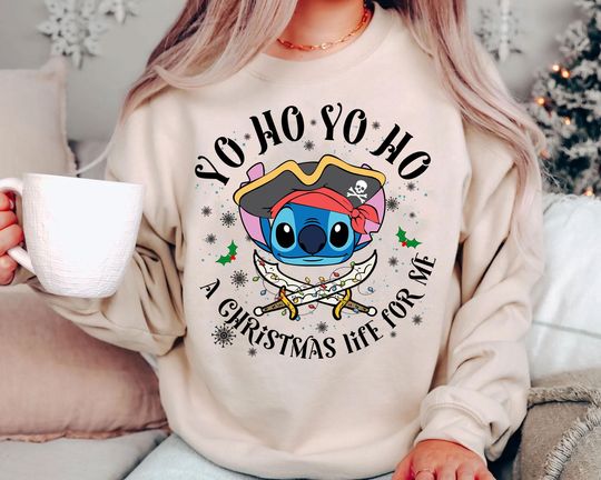 Discover Retro Stitch Pirate Christmas Shirt | Vintage Lilo & Stitch Disney Xmas Tee | Family Matching Disney World Holiday Outfit