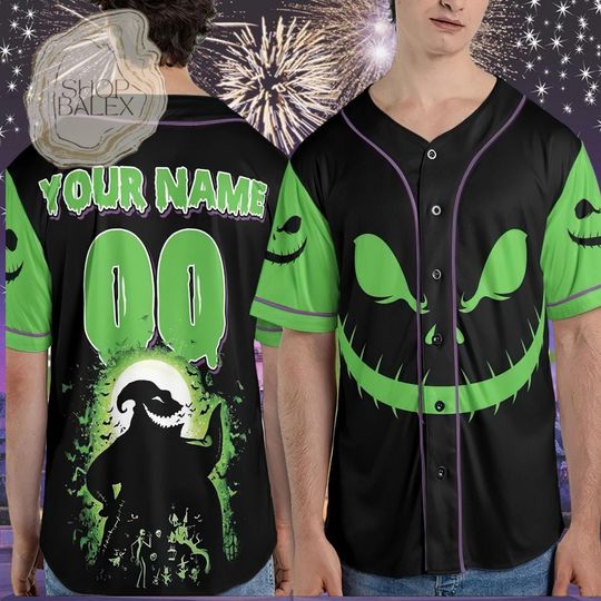 Custom Oogie Boogie Halloween Baseball Jersey, Spooky Green Black Jersey Shirt