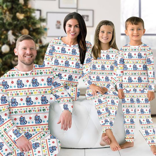 Tiger Derpy Christmas Pajamas Set, Tiger Derpy Xmas Matching Family Shirt, Christmas Tiger Family Shirt, Kp0p Tiger Costume Shirt