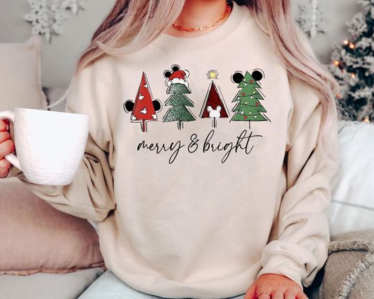 Discover Disney Christmas Trees Shirt | Retro Mickey Merry & Bright Holiday Tee | Vintage Disney World Xmas Top 2025 | Family Matching Gift
