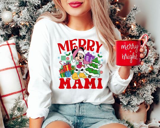 Discover Merry Mami Christmas Shirt | Retro Disney Family Holiday Tee | Vintage Minnie Santa Top 2025 | Matching Disney World Xmas Gift for Mom