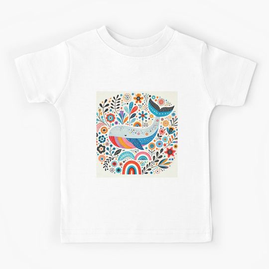 Discover Scandinavian Folk Art Rainbow Animals - Cute Colourful Whale by heidiannemorris Kids T-Shirt