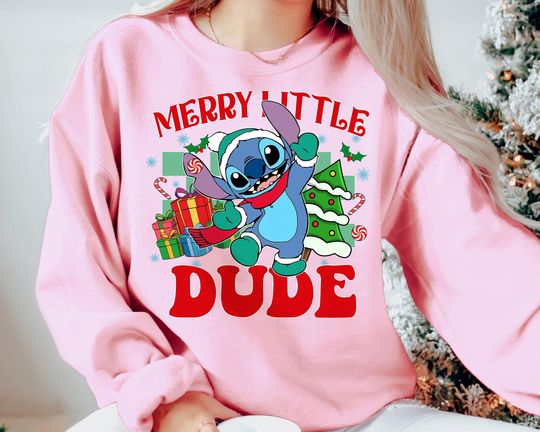 Discover Merry Little Dude Stitch Christmas Shirt | Retro Disney Holiday Tee | Vintage Lilo & Stitch Xmas Top 2025 | Family Matching Disney World