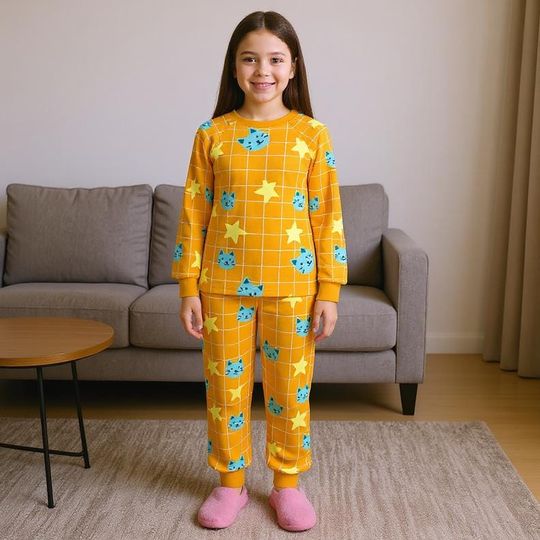 Rumi Starry Cat Kids Size Fleece Pajama Set from K-POP Demon Hunters, Cozy Night Wear Sleeping for Fans, Includes Shirt and Pants