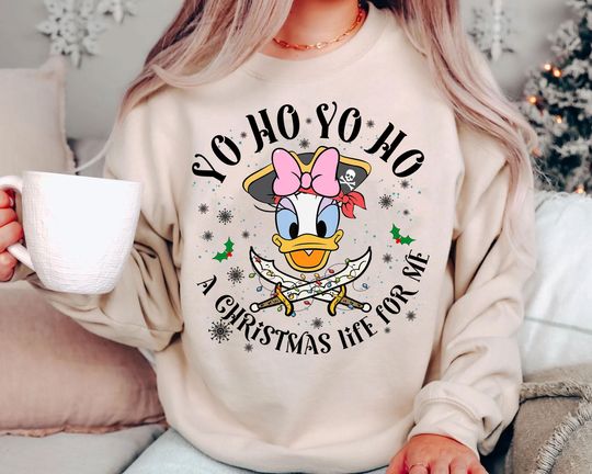 Retro Daisy Duck Pirate Christmas Sweatshirt | Vintage Disney Xmas Tee | Family Matching Disney World Holiday Outfit