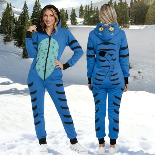 Blue Derpy Tiger Hoodie, Funny Animal Cosplay Onesie, Unisex Halloween Jumpsuit, Cute Costume Outfit, Gift For Him Her