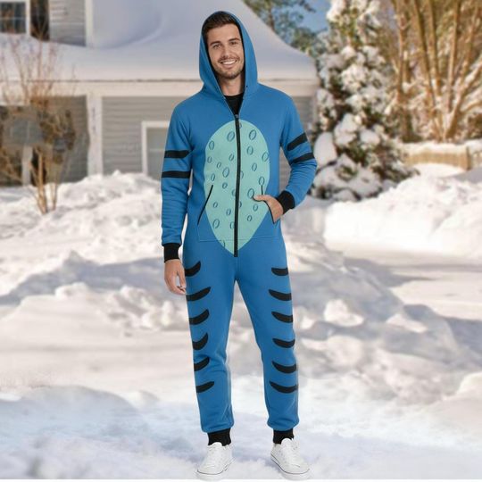 Derpy Tiger Costume Hoodie, Blue Animal Cosplay Jumpsuit, Funny Unisex Onesie Outfit, Halloween Costume Idea, Gift For Him Her