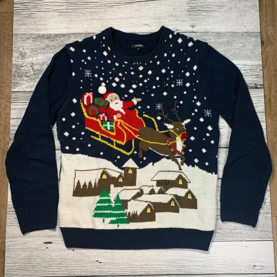 Discover Ugly Christmas Sweater Santa with Rudolph Red-Nosed Reindeer Mens Lge Lights