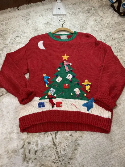 Discover Vintage 1980s IVY ugly Christmas Sweater Medium