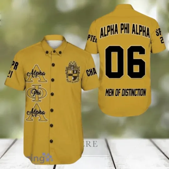 Discover Personalized Alpha Phi Alpha Gold Hawaiian Shirt For Men And Women