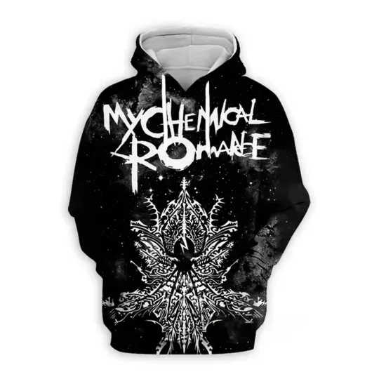 Discover My Chemical Romance Logo Black White Rock Band All Over Print Hoodie 3D XS-6XLv