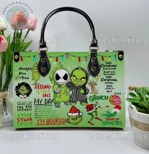 Discover The funny character Christmas Leather Handbag, The funny character Woman Handbag