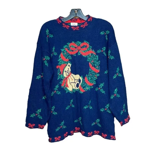 Discover Ugly Sweater S Nutcracker Adele Blue 80s Teddy Bear Christmas Sparkly Fits M L