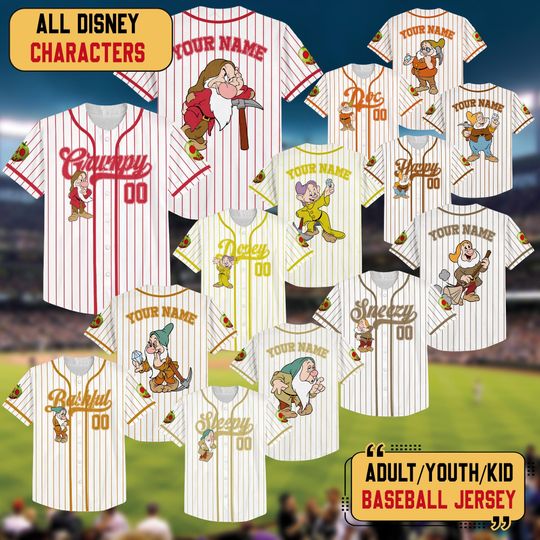 Discover Personalized Disney Seven Dwarfs Baseball Jersey, Snow White Baseball Shirt