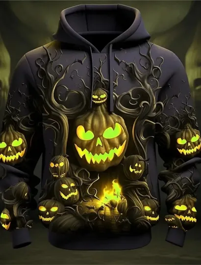 Discover 3D Halloween Hoodie – Jack O’Lantern Pumpkin Face Pullover Sweatshirt