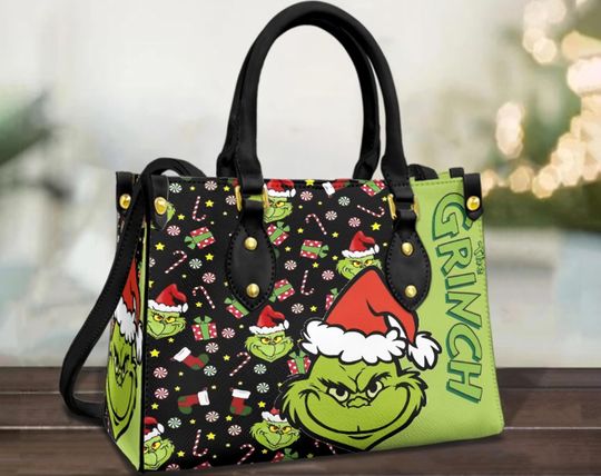 Discover Funny Character Christmas Women Leather Handbag, The funny character Christmas Handbag, Custom Leather Bag, Shopping Bag, Personalized Bag.