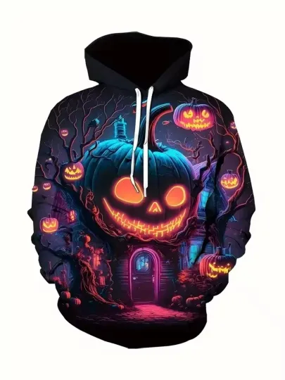 Discover Halloween Hoodie – 3D Pumpkin Jack O’Lantern Face Sweatshirt Casual