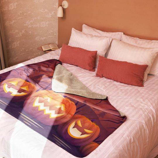 Discover Halloween Sherpa Blanket: Pumpkin Design - Minky, Sherpa, Cozy Room Decor