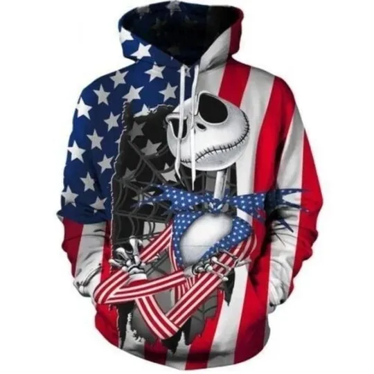 Jack Skellington American Flag Patriot 3D HOODIE Halloween Gift Best Price