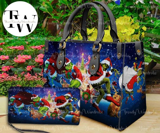 Discover Personalized funny character Christmas Leather Handbag, funny character Women Bags, funny character Lovers Handbag, Woman Handbag, Custom Leather Bag, Christmas Gifts