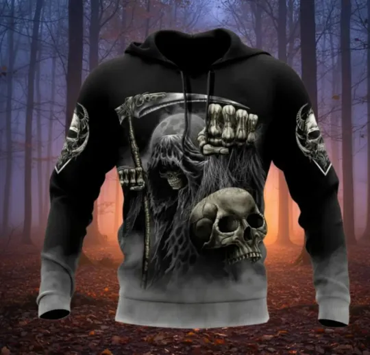 Discover Halloween Grim Reaper Skull Hoodie - 3D All Over Print1