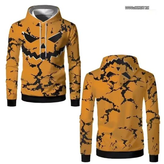Discover 3D Pumpkin Hoodie Halloween Jack O Lantern Face Pullover Sweatshirt Unisex