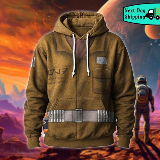 Discover Retro Space Commander Hoodie, Vintage Sci-Fi Military Costume, Cosplay Zip Sweatshirt, Brown Galactic Uniform, Unisex Gift Outfit