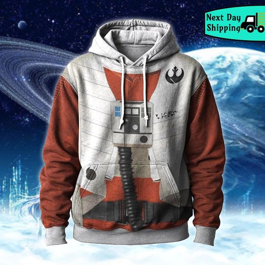 Discover Red White Rebel Pilot Hoodie, Space Aviator Costume Pullover, Sci-Fi Inspired Cosplay Sweatshirt, Unisex Gift Hoodie