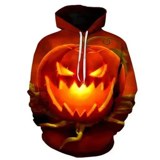 Discover 3D Pumpkin Face Hoodie – Halloween Jack O’Lantern Pullover Sweatshirt Unisex