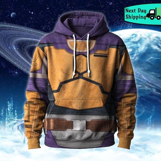 Discover Purple Gold Armor Hoodie, Space Warrior Cosplay Sweatshirt, Sci-Fi Costume Hoodie Gift, Galactic Inspired Unisex Pullover