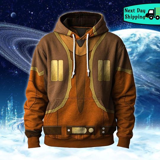 Galactic Pilot Hoodie, Space Trooper Costume Sweatshirt, Brown Sci-Fi Cosplay Hoodie, Unisex Zip-Up Outerwear Gift