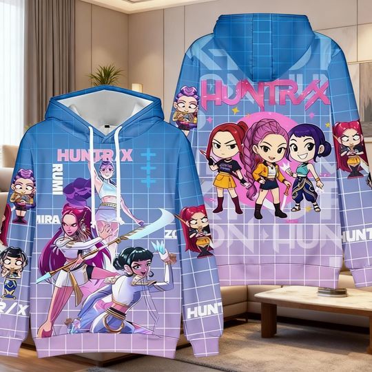 Discover Kpop Girl Warrior Hoodie, HUNTRX Anime Hoodie For Fans, Blue Purple Graphic Sweatshirt, Cute Cosplay Outfit, Gift For Teens & Kids