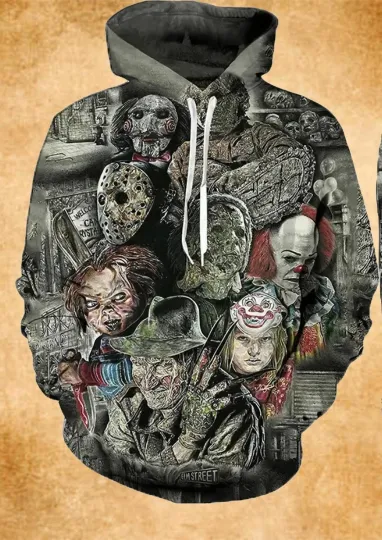 Discover Vintage Horror Movies Characters 3D Hoodie1