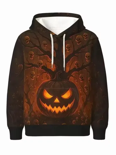 Discover Halloween Hoodie – 3D Pumpkin Head Creepy Jack O’Lantern Sweatshirt