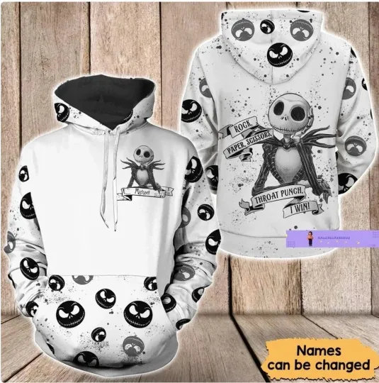 Jack Skellington Rock Paper Scissors 3D HOODIE US Size Christmas Gift Halloween