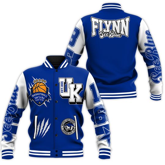 UKY Wildcat Basketball University Varsity Jacket, Streetwear Varsity Jacket, Est. 1865 Kentucky State Blue Letterman Jackets