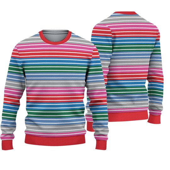 Unisex Sweatshirt Horror doll, Rainbow Stripes, Halloween, Good V, Good Guys Wanna Play premium Sweater, soft & warm Sweatshirt, gift