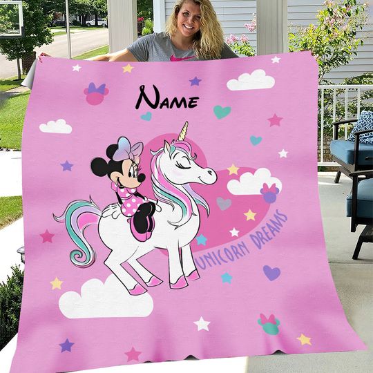 Custom Minnie Mouse Unicorn Dreams Fleece Blanket, Disneyland Magical Blanket, Disneyworld Cute Blanket, Baby Shower Gifts, Birthday Gifts