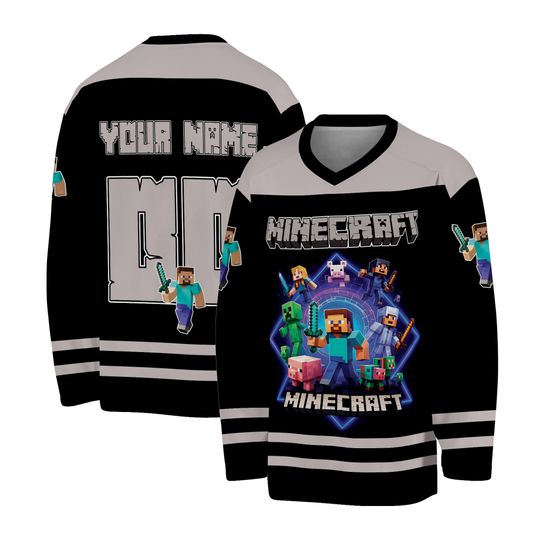 Personalized Minecraft Hockey Jersey, Gamer Shirt for Kids, Teens, Adults, Fun Gift Idea, Birthday Gift, Cool Gift for Fans