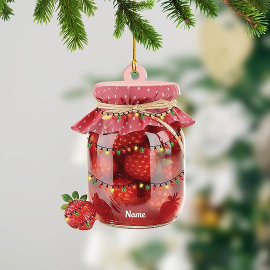 Discover Custom Strawberry Jam Jar Ornament, 2D Flat Strawberry Jam Christmas Ornament, Chef Ornament, Food Lovers Gift Cooking Ornament ID-1113-RWMX