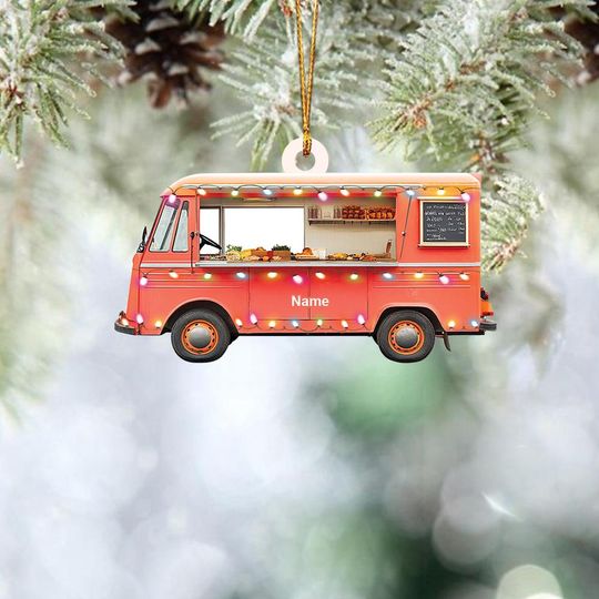 Personalized Food Truck Ornament, Food Truck Christmas Ornament, Love Food Holiday Ornament, Food Truck Driver Ornament Gift