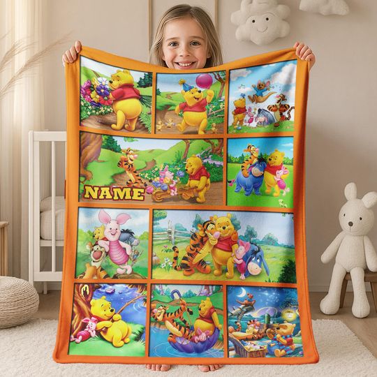 Discover Personalized Name Blanket, Personalized Classic Winnie the Pooh Blanket, Winnie the Pooh Blanket Name, Pooh Name Blanket BXHR39