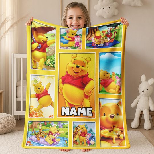 Personalized Winnie The Pooh and Friends Blanket, Pooh Bear Blanket