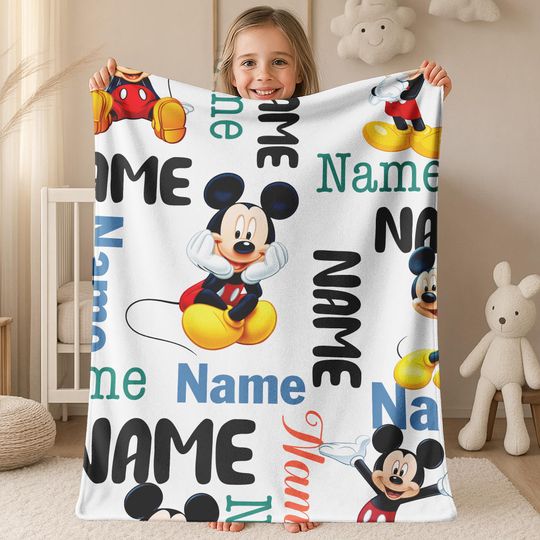 Discover Personalized Disney Mickey Mouse Blanket, Disney Bedding Decor,Mickey Mouse Lover Birthday Theme,Disney Christmas Gifts For Kids B-30032325