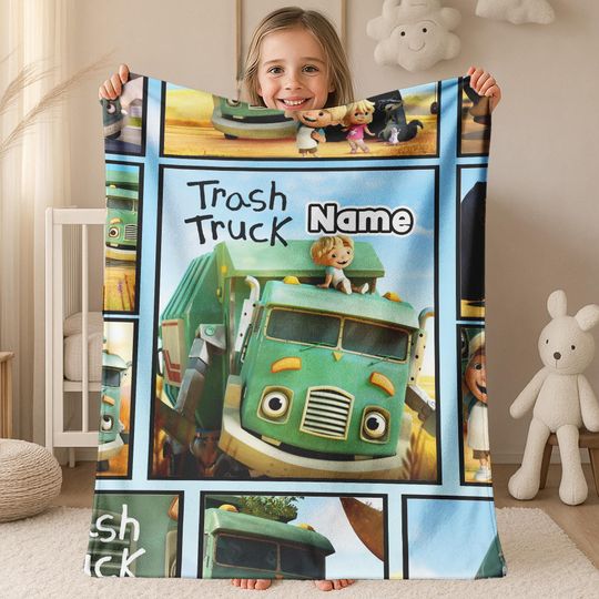 Discover Trash Truck Blanket, Personalized Trash Truck Fleece Blanket, Custom Name Family Blanket, Birthday Gifts for Kids,Christmas Gifts B-20022323