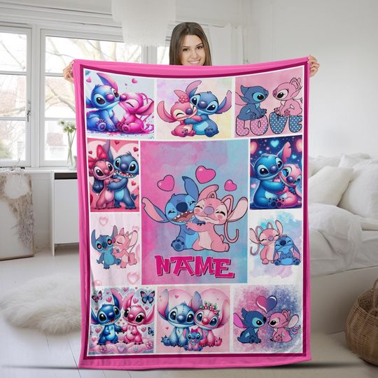 Discover Personalized Name Stitch Angel Blanket, Custom Disney Blanket, Stitch Blanket, Disney Trip, Ohana Means Family, Stitch Birthday BZBG06