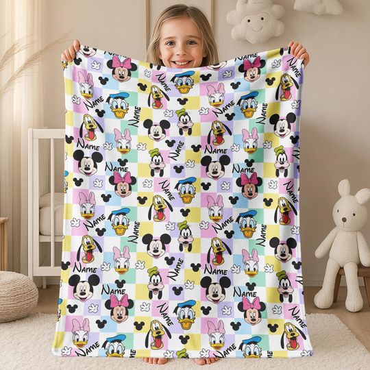 Discover Personalized Disney Name Blanket with Minnie Mouse Character, Perfect Gift for Kids Adults, Housewarming Christmas Gift BZI314