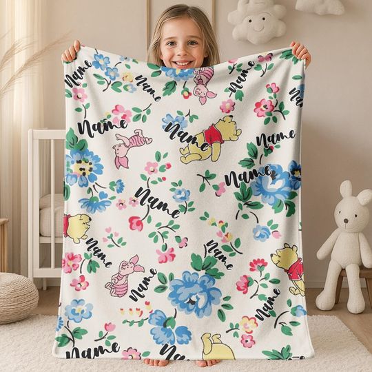 Discover Personalized Winnie the Pooh Baby Blanket,Custom Name Baby Gift,Soft Nursery Throw,Piglet Tigger Eeyore Blanket,Baby Shower Gift BZI312